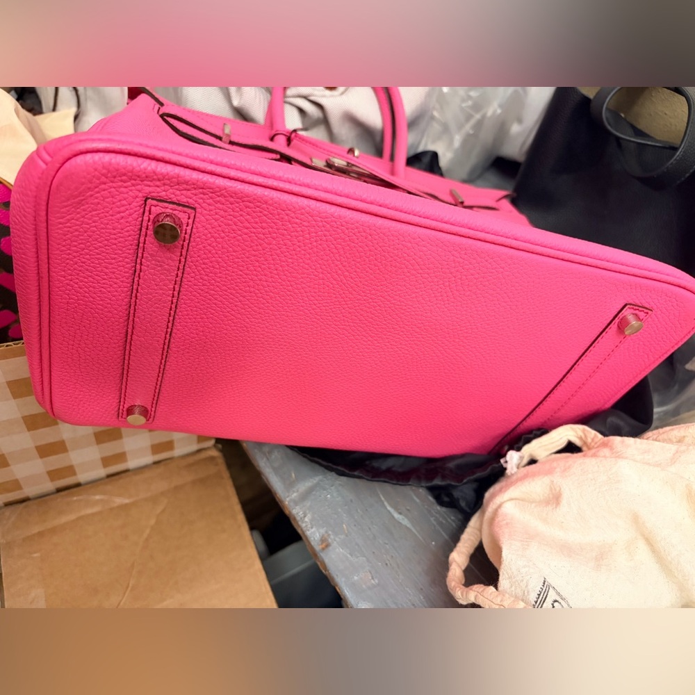 Pink Leather Satchel Handbag - Designer Style - Picture 9 of 16